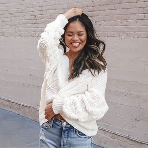 Twist Front Bobble Sleeve Sweater